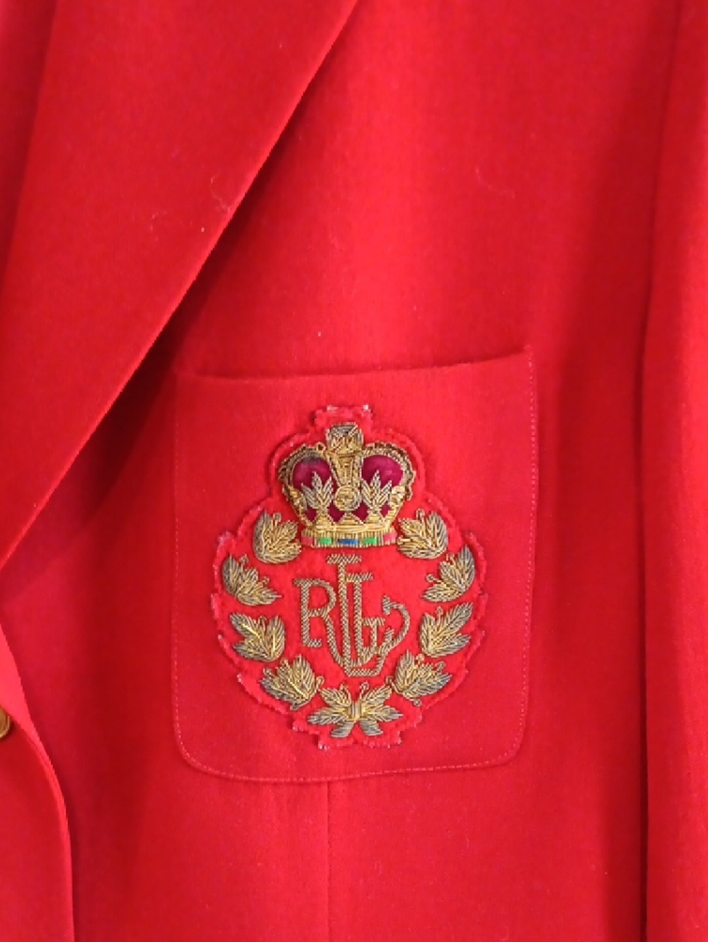 LRL Ralph Lauren Red 100% Wool Crest Blazer Made in USA Size 8 Preppy - Picture 6 of 7